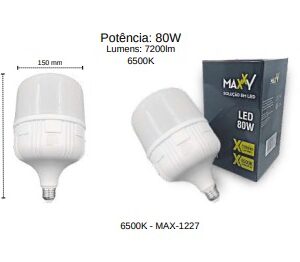 LÂMPADA LED - ALTA POTÊNCIA E27 80W BRANCA FRIA