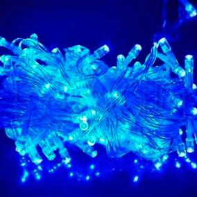 Pisca 100 Lâmpadas Led 8 Funções Azul C/ Fio Transparente C/ C 60Pecas